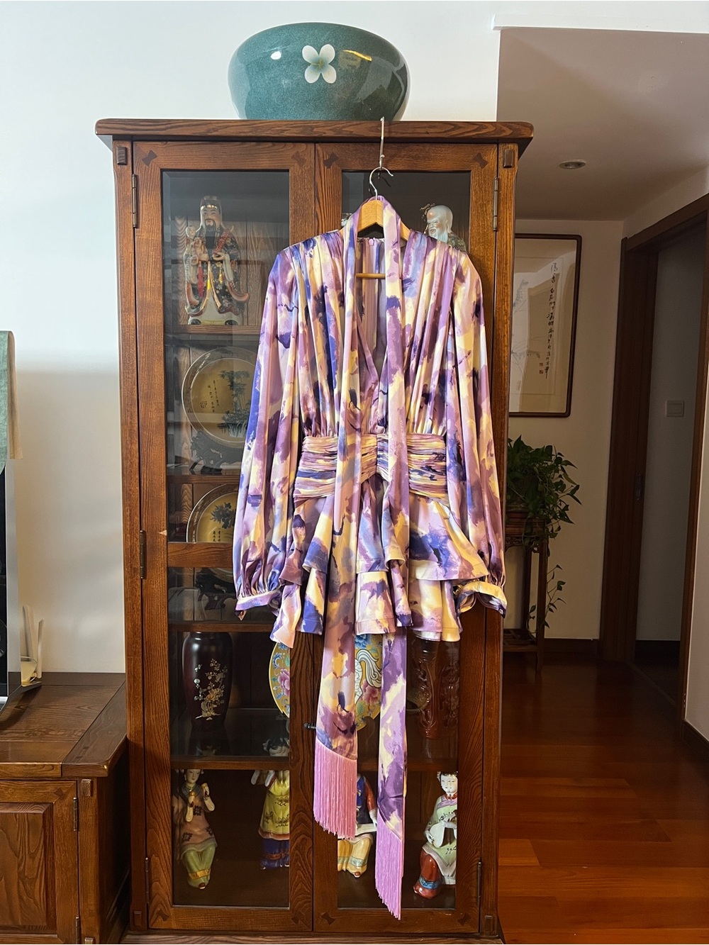 Bronx&Banco Lilac Wisteria Bedouin Satin Ruffle TasselEmbellished Mini Dress XS - Picture 5 of 17